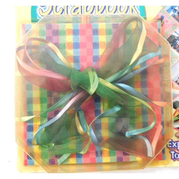 Freckle Press Fold-Out Scrapbook Rainbow Plaid Cover Ribbon Expands to 3 Feet - Picture 2 of 3